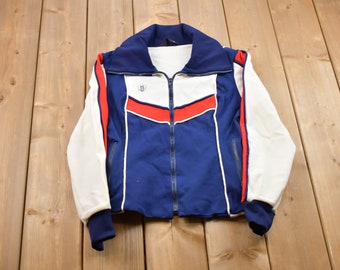 Vintage 1970s Embroidered Tri Color Ski Jacket / Sportswear / 70s Zip Up / Streetwear / Athleisure / Hiking
