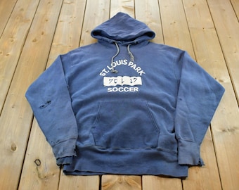 Vintage 1970's Champion Reverse Weave Hoodie Men's L / Distressed Thrashed Sun Faded / St. Louis Park Soccer / True Vintage / Made in USA