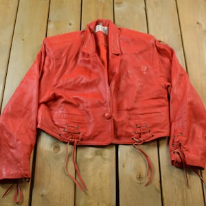 Vintage 1980s Womens Leather Braid Stud Biker Jacket / Motorcycle Jacket / Vintage Biker Jacket / Heavy Weight / Red Leather / Turkey