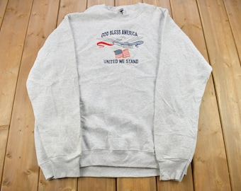 Vintage 1990-tals God Bless America United We Stand Crewneck Sweatshirt / 90-tals Crewneck / Streetwear / Broderad / American Eagle