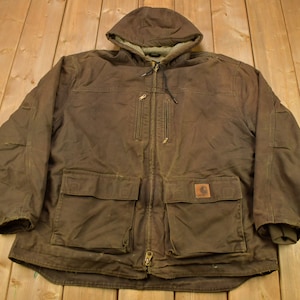 Vintage 1990s Carhartt Chocolate Brown Fleece Lined Work Jacket / Workwear / Streetwear / Naturally Distressed Carhartt / Worn Work Jacket