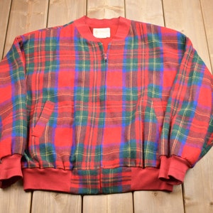Vintage 1990s Adolfo Plaid Windbreaker Jacket / Abstract Art Pattern / Plaid Print / Sportswear / Outerwear Jacket / Streetwear Fashion