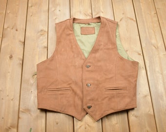 Vintage 1980s Roundtree & Yorke Brown Leather Vest / Eagle Buttons / Western Vest / Leather Vest / Genuine Leather / Western Style / Western