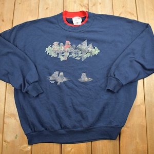 Vintage 1990s Morning Sun Double Collar Bird Graphic Sweatshirt / 90s Crewneck / Souvenir / Athleisure / Streetwear / Cottage Core