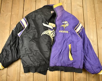 Vintage 1990s Minnesota Vikings NFL Pro Player Reversible Puffer Jacket / Vintage Vikings / Color Block / Patchwork / Embroidered