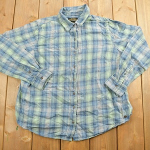 Vintage 1990s Noble Outfitters Plaid Button Up Fleece Sweater / 90s Button Up / Casual Shirt / Workwear / Fall Wear / Collared Shirt