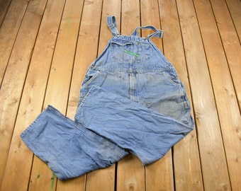 Vintage 1990s KEY Imperial Distressed Denim Jean Overalls Size 44 x 27 / Vintage Overalls / Distressed Workwear / Vintage Workwear