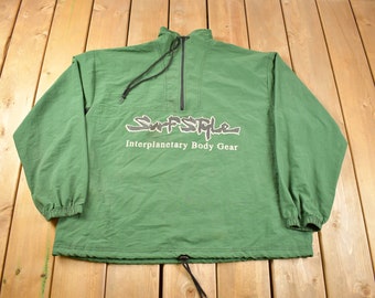 Chaqueta cortavientos estilo surf vintage de los años 80 de Interplanetary Body Gear con cremallera de un cuarto / Hecha en EE. UU. / Ropa urbana / Estilo deportivo