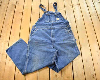 Vintage 1990s Carhartt Distressed Denim Overalls Size 43 x 32 / Utility Overalls / Streetwear / Vintage Workwear / 90s
