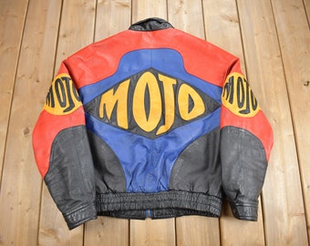 Vintage 1990s Micheal Hoban MOJO Patchwork Leather Jacket / Leather Coat / Color Block / Streetwear / Size Medium