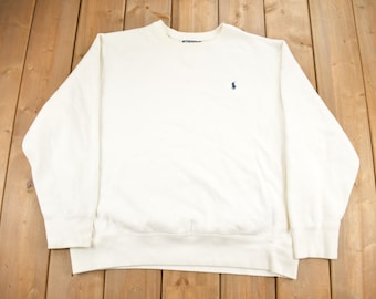 Vintage 1990s Polo Ralph Lauren White Crewneck Sweatshirt / 90s Crewneck / Small Pony / Streetwear / Vintage Polo