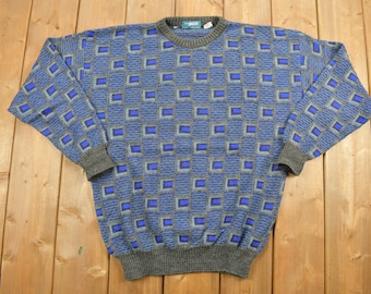 Jersey de punto Angelo vintage de 1990 / Jersey de cuello redondo vintage de los 90 / Jersey estampado / Para exteriores / Sudadera tipo jersey / Punto 3D / Hecho en Italia