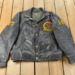 Vintage 1970s DeVry Institute of Technology Collegiate Lined Leather Jacket Men's Large / Stitched Patchwork / College Jacket / Embroidered