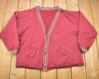 Vintage 1960s Blank Cardigan Sweater / Vintage Cardigan / Button Up / True Vintage / Burgundy / Made In USA