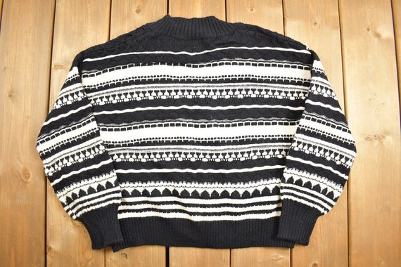 Vintage 1990s Abstract Striped Knit Cardigan Sweater / Vintage 