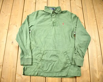 Vintage 1990s Polo Ralph Lauren Quarter Button Green Sweatshirt / 90s Crewneck / Small Pony / Athleisure / Streetwear / Vintage Polo