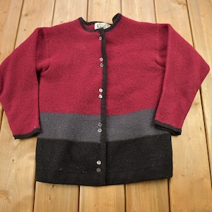 Vintage 1980s The Knit Collection By Russ Knitted Cardigan Sweater / Vintage Cardigan / Button Up / Color Block