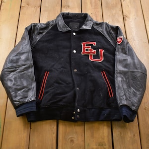 Vintage 1990s Ecko Unlimited Leather Varsity Jacket / Fall Outerwear / Leather Coat / Winter Outerwear / Streetwear Fashion / Suede Jacket