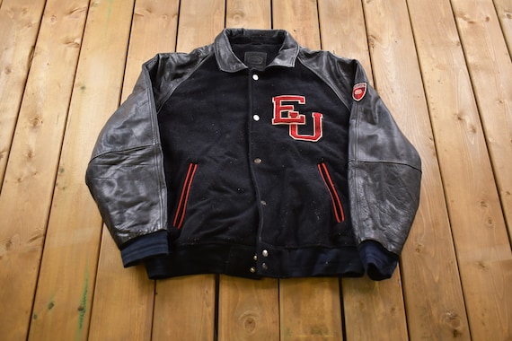 Vintage 1990s Ecko Unlimited Leather Varsity Jacket / Fall Vintage 1990s Ecko Unlimited Leather Varsity Jacket / Fall