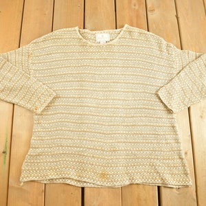 Vintage 1990s Beige Knitted Sweater / Vintage 90s Crewneck / Pattern Sweater / Outdoor / Hand Knit / Pullover Sweatshirt / Express Tricot