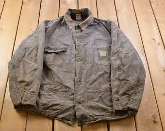 Vintage Carhartt Jacket Mens XL Beige Tan Full Zip Work Chore Duck