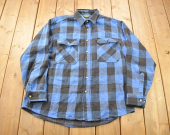 Vintage 1990s Osh Kosh B Gosh Blue Flannel Button Up Shirt / 1990s Button Up / Vintage Flannel / Plaid Flannel / Made In USA