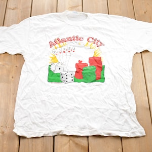 Camiseta gráfica vintage de los años 90 con el tema de los juegos de azar en Atlantic City / Años 80 y 90 / Moda urbana / Fabricada en EE. UU. / Camiseta de vacaciones / Viajes y turismo