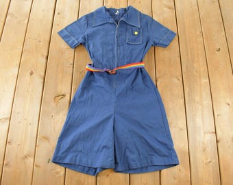 Vintage 1970s Jumpsuit Coveralls Rainbow Belt Womens 22 x 9 / One Piece / 70s Jumpsuit / True Vintage / Romper