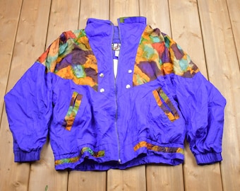 Vintage 1980s Abstract Windbreaker / 80s Light Jacket / Made In USA / 80s Pattern / Outerwear Jacket / Streetwear / Full Zip / 80s Coat
