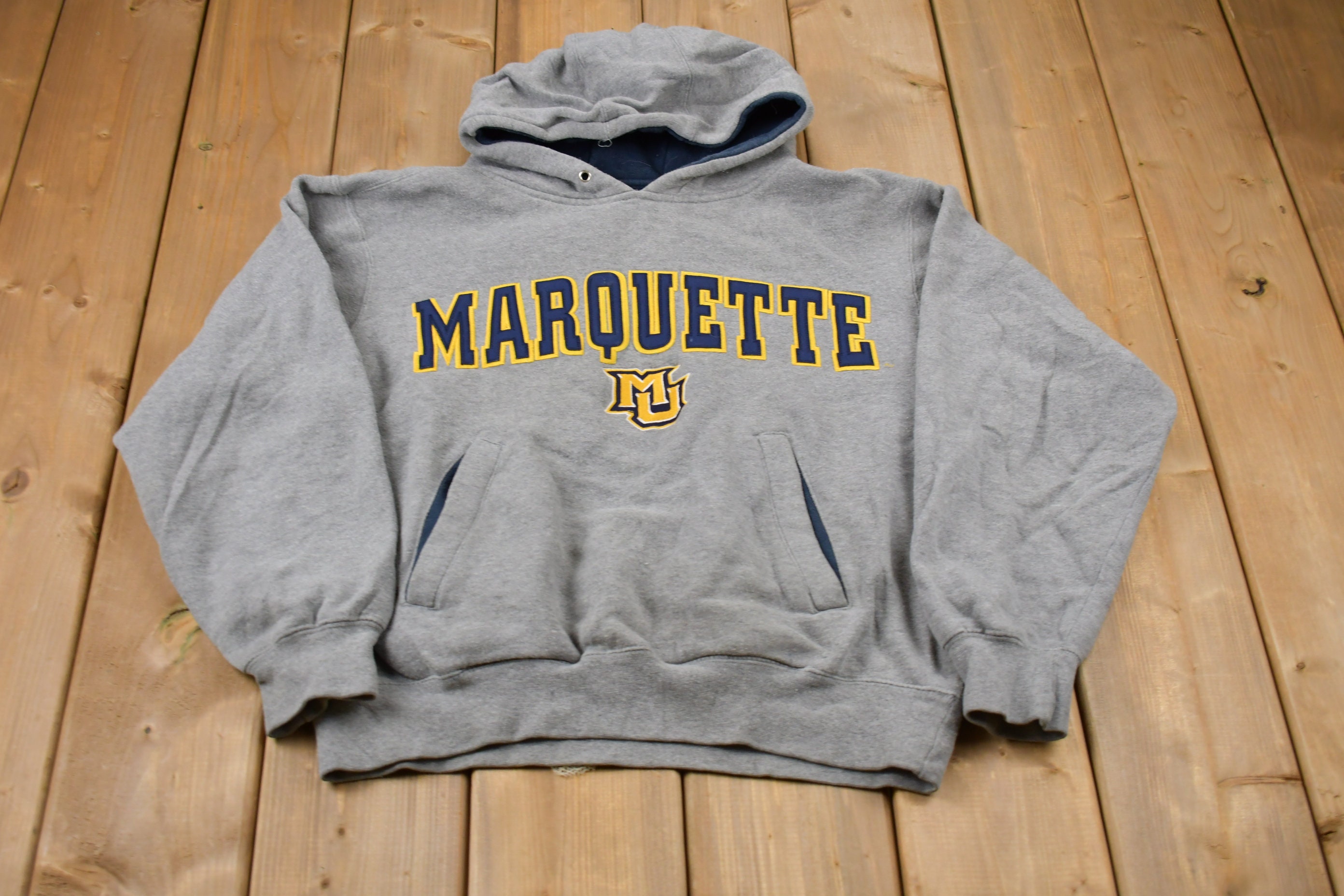 Vintage 1990s University of Marquette Collegiate Hoodie / Embroidered / NCAA Sweatshirt / Sportswear / Americana / 90s Champs