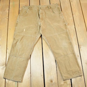 Vintage 1980s Mickey Lakin Double Knee Tan Denim Work Jeans Size 38 x 27 / 90s Carpenter Pants / Made In USA / Distressed Carhartt