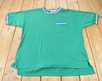 Vintage 1990s Blank Green Pocket T Shirt / Vintage T Shirt / Streetwear / 90s Blank