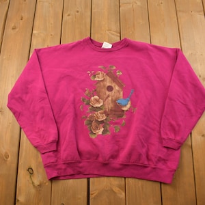 Vintage 1990s Bird And Birdhouse Crewneck Sweatshirt / 90s Crewneck / Streetwear / Bird Sweater / Cute Sweater