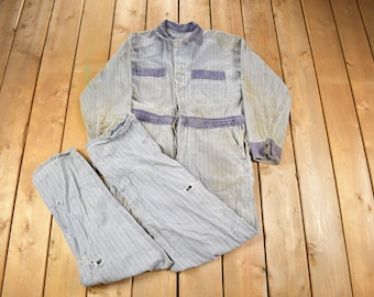 Vintage 1930s Perfect Union Made DIstressed Denim Button Down Jumpsuit / True Vintage / Workwear / Distressed Workwear / One Piece Work Suit