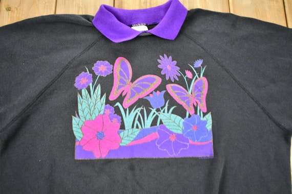 Vintage 1980s Butterfly Floral Graphic Cute Colla… - image 3