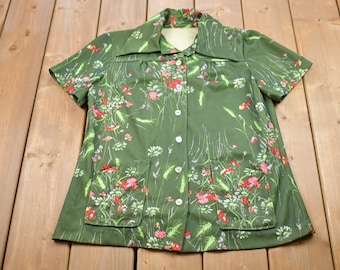 Vintage 1990s Floral All Over Print Button Up Shirt / Graphic / 80s / 90s / Streetwear / Retro Style / Short Sleeve Shirt / Button Up