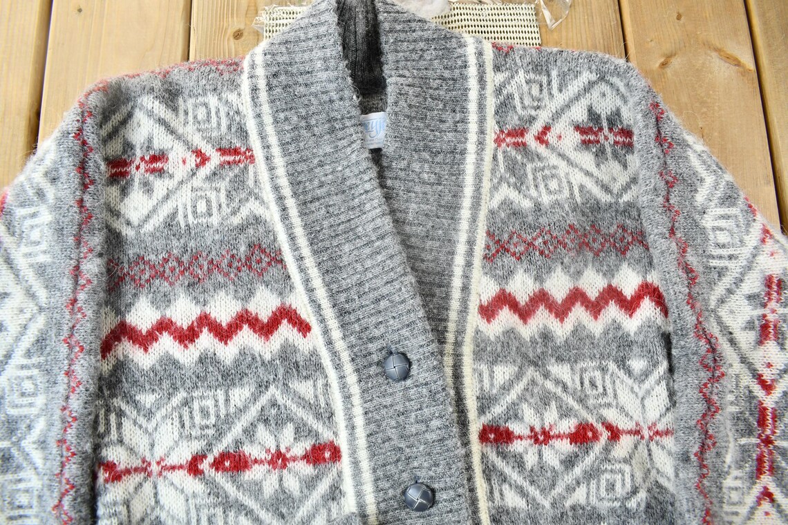 Vintage 1990s Freyja Shawl Collar Knit Cardigan Sweater / Vintage Cardigan / Button Up / Made In Canada, foto 4 di 5