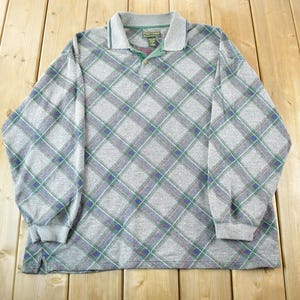 Vintage 1990s Croft & Barrow Argyle Collared Sweater Men's XL / 90s Golf Sweater / Button Up / Abstract Pattern