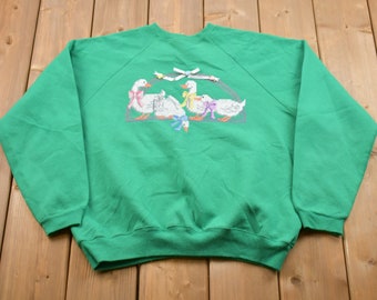 Col rond brodé canards des années 90 / Col rond des années 90 / Nature / Animaux / Sweat-shirt vintage / Streetwear américain / Sweat-shirt