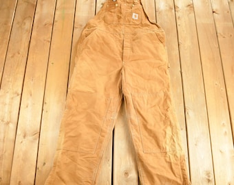 Vintage 1990s Carhartt Quilted Lined Double Knee Canvas Zip Overalls Size 42 x 30 / Utility Overalls / Vintage Workwear