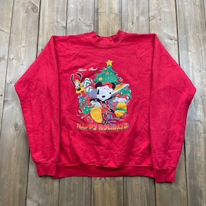Vintage 1990s Mickey Mouse Christmas Crewneck , Made In USA , Vintage Sweatshirt , American Sportswear , Vintage Cartoons , Vintage Disney