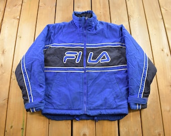 Vintage 1990s Fila Winter Jacket / Embroidered / Streetwear / 90s Fila / Full Zip / Color Block