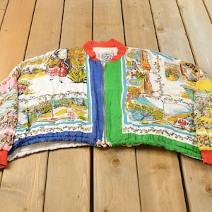 Vintage 1990-tals Jouyors blommig abstrakt heltäckande vindjacka dam 2X beskuren / färgglad / abstrakt mönster / Grandma Core