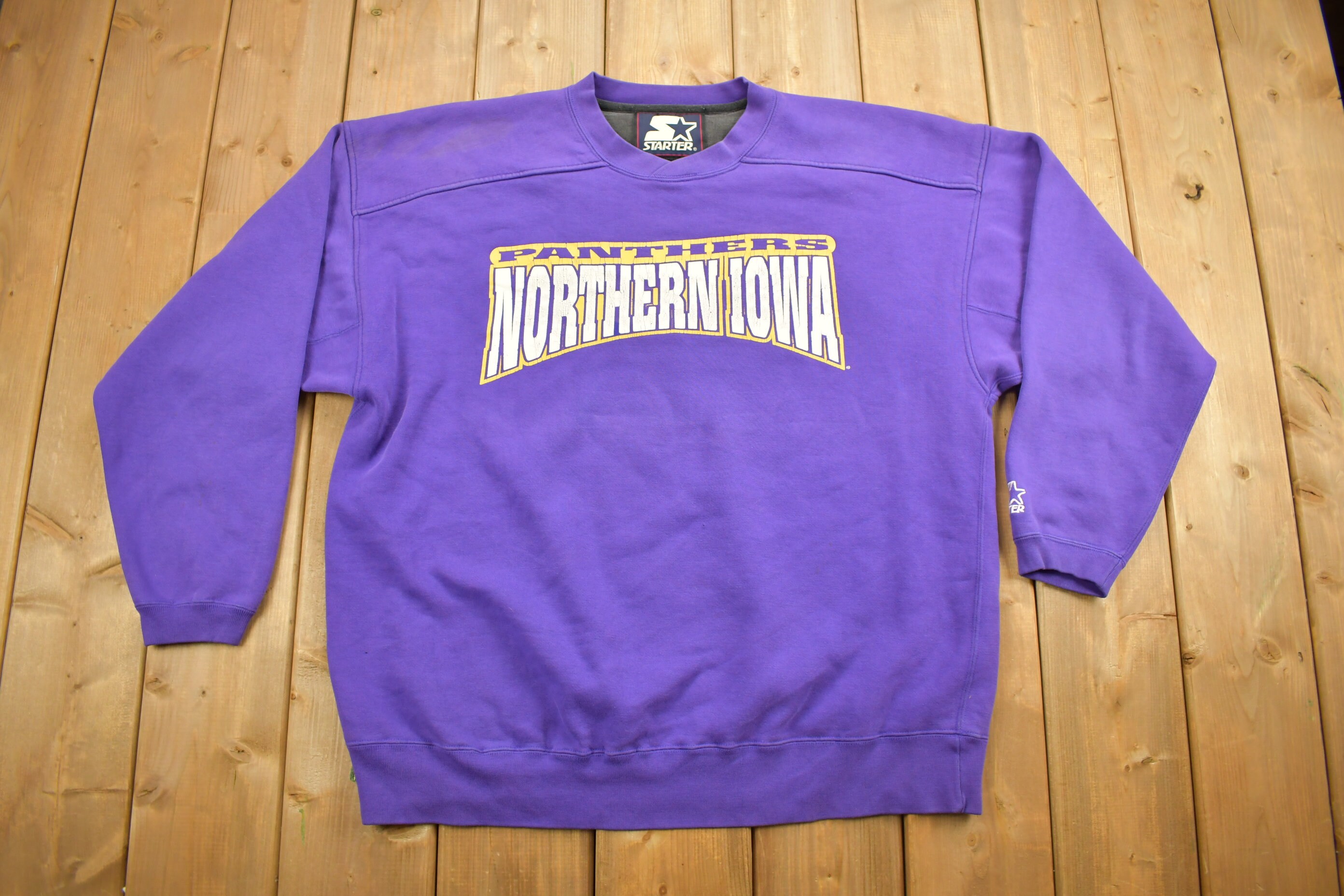 Vintage 1990s Northern Iowa Starter Crewneck Sweatshirt / Athletics / Tigers / College Sports / Embroidered