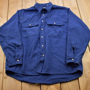 Camisa abotonada de franela a cuadros azules vintage de los años 90 / Camisa abotonada de los años 90 / Camisa vintage de franela a cuadros / Camisa abotonada