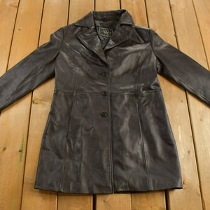 Vintage 1990s Winlit New York Leather Trench Coat / Fall Outerwear / Leather Coat / Winter Outerwear / Streetwear / 90s Leather