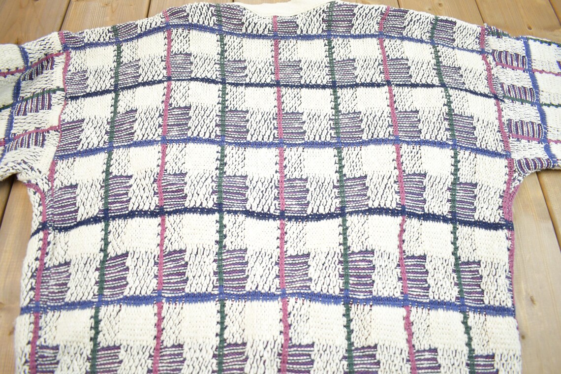 Vintage 1990s Crossings Knit Abstract Pattern Cardigan Sweater Made In USA, foto 3 di 5