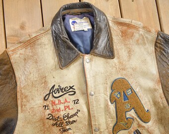 Vintage 1990s Avirex USA Genuine Leather Varsity Jacket / Avirex