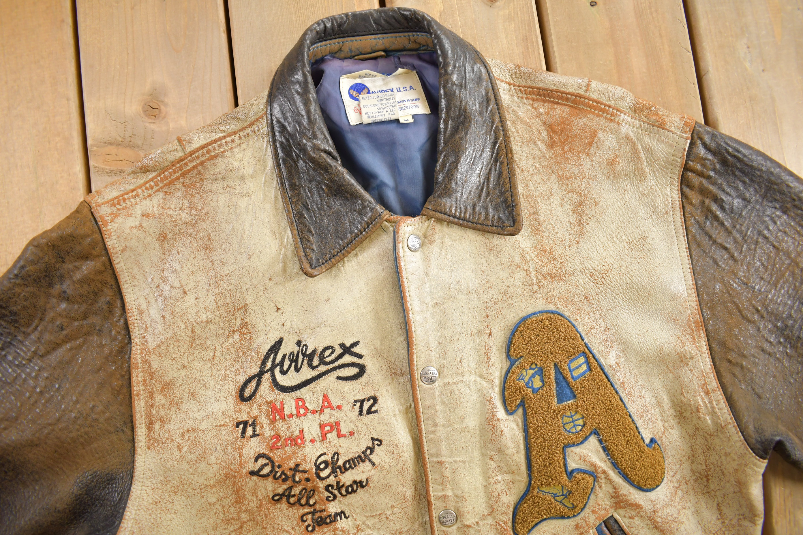 Vintage 1990s Avirex USA Genuine Leather Varsity Jacket / Avirex