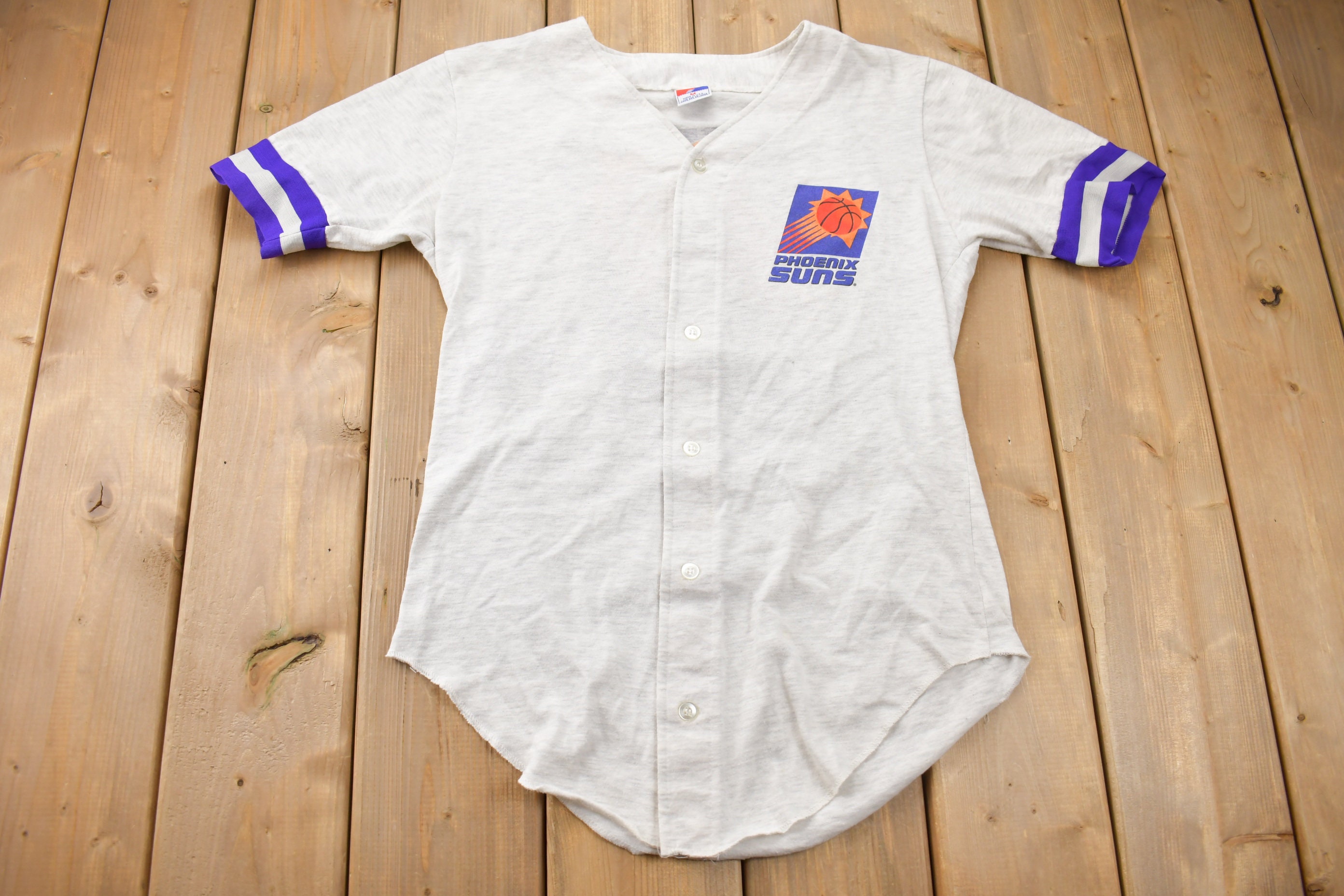 Vintage 1990s Phoenix Suns NBA Graphic Button Up T-Shirt / Made In